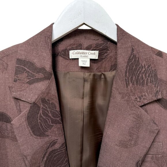 COLDWATER CREEK Linen Blend Blazer 12 Petite Womens Plum Floral Jacket Boho Arts - Picture 3 of 8